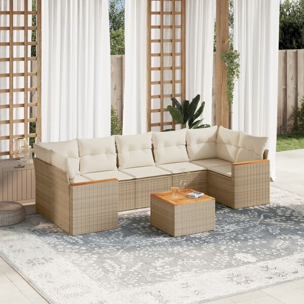 vidaXL Set Divano da Giardino 8 pz con Cuscini Beige in Polyrattan