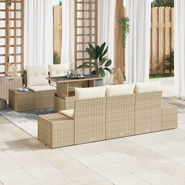 vidaXL Set di divani con cuscino 6 pcs Beige e Crema polyrattan