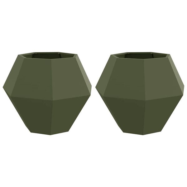 vidaXL Fioriera 2 pcs Verde oliva 75 x 75 x 60 cm Acciaio