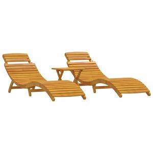 vidaXL Lettino prendisole 3 pz Legno di Acacia Massello Marrone