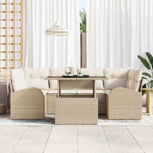 vidaXL Set Divano da Giardino 7 pcs Beige Rattan in Polipropilene