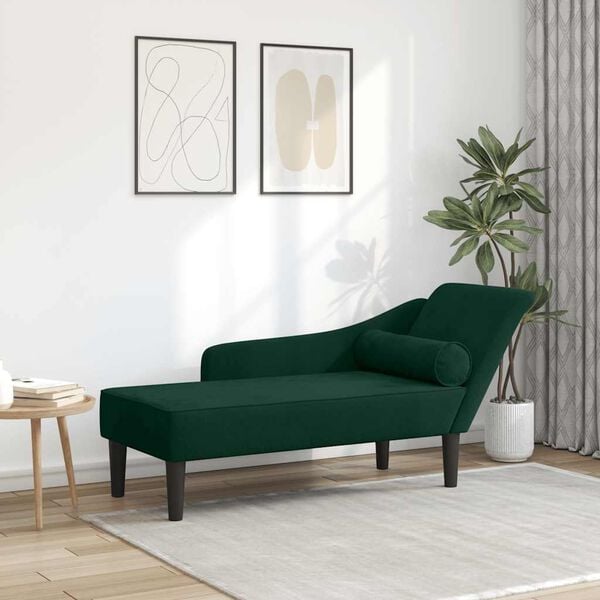 vidaXL Chaise Longue con Cuscini Verde Scuro in Velluto
