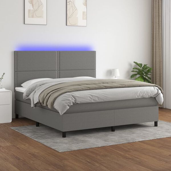 vidaXL Letto a Molle Materasso e LED Grigio Scuro 160x200cm in Tessuto