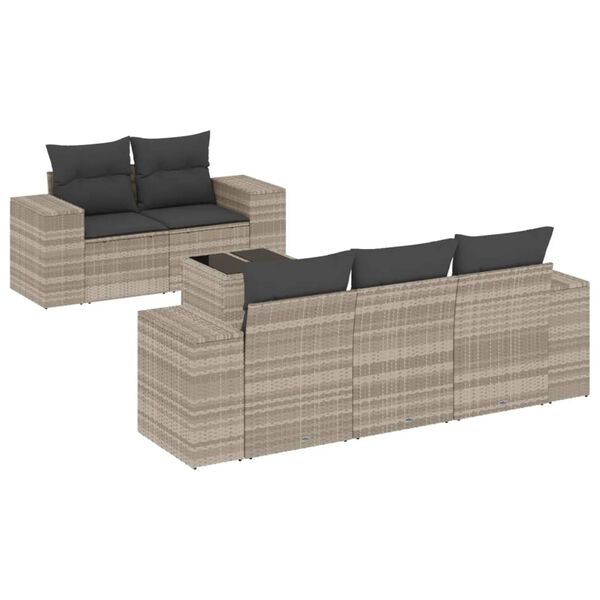 vidaXL Set Divano da Giardino 6pz con Cuscini Grigio Chiaro Polyrattan