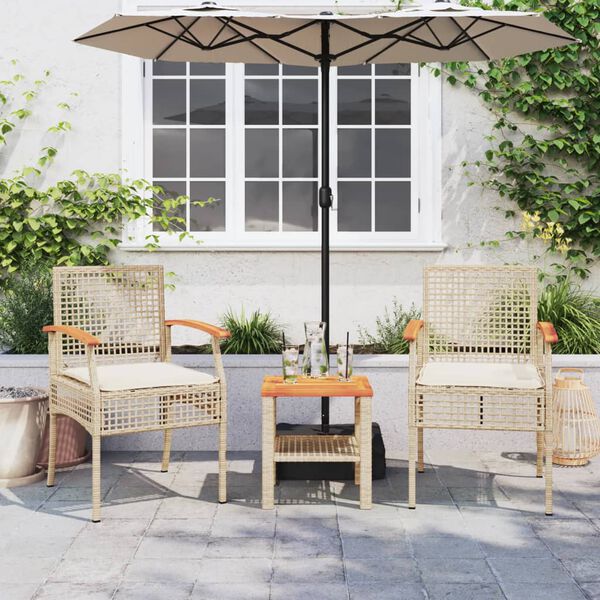 vidaXL Sedie da Giardino con Cuscini 2 pz Beige in Polyrattan e Acacia