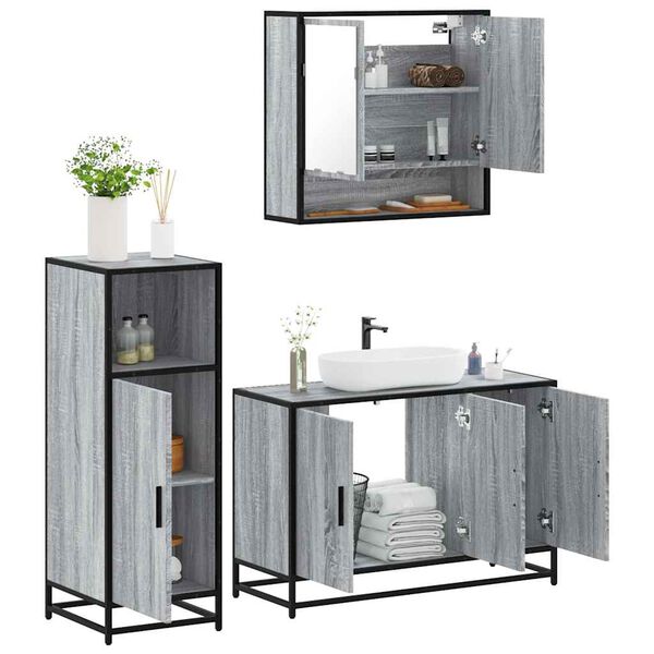 vidaXL Set Mobili da Bagno 3 pz Grigio Sonoma in Legno Multistrato