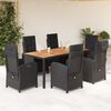 vidaXL Set da Pranzo da Giardino 7 pz Nero con Cuscini in Polyrattan
