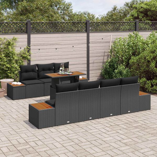 vidaXL Set Divano da Giardino con archiviazione 8 pcs Nero Poly Rattan