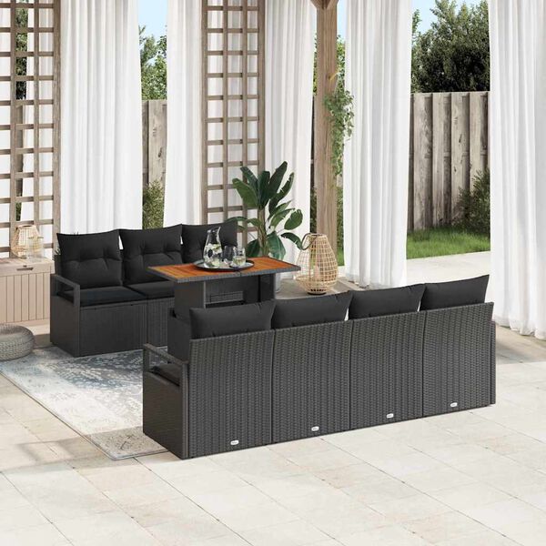 vidaXL Set Divano da Giardino con cuscino 8 pcs Nero e Marrone