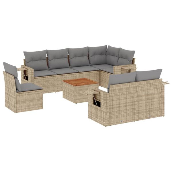 vidaXL Set Divano da Giardino 9 pz con Cuscini Beige in Polyrattan
