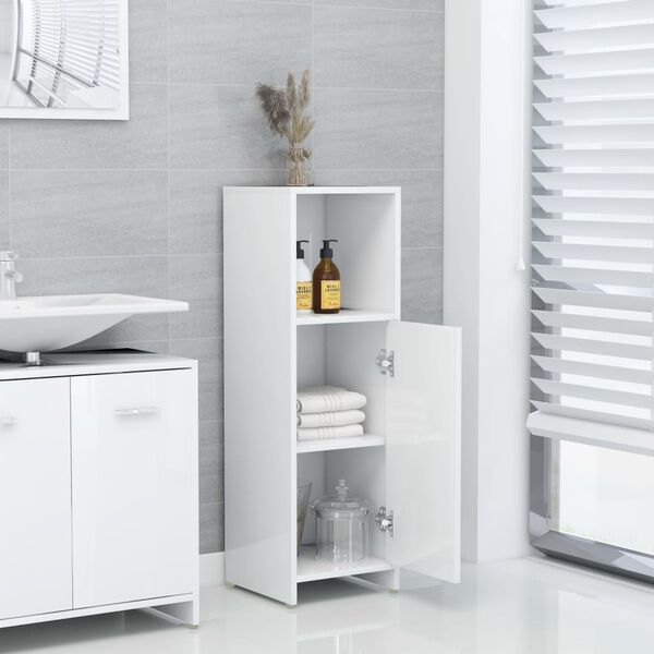 vidaXL Mobile da Bagno Bianco Lucido 30x30x95 cm in Legno Multistrato