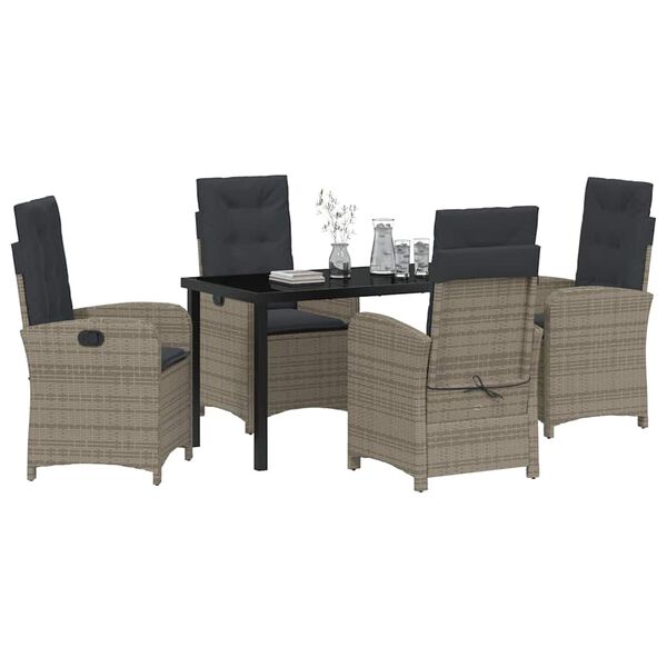 vidaXL Set da Pranzo per Giardino con cuscino 5 pcs Grigio polyrattan