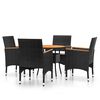 vidaXL Set Bistrot da Giardino 5 pz Polyrattan e Legno Massello Nero