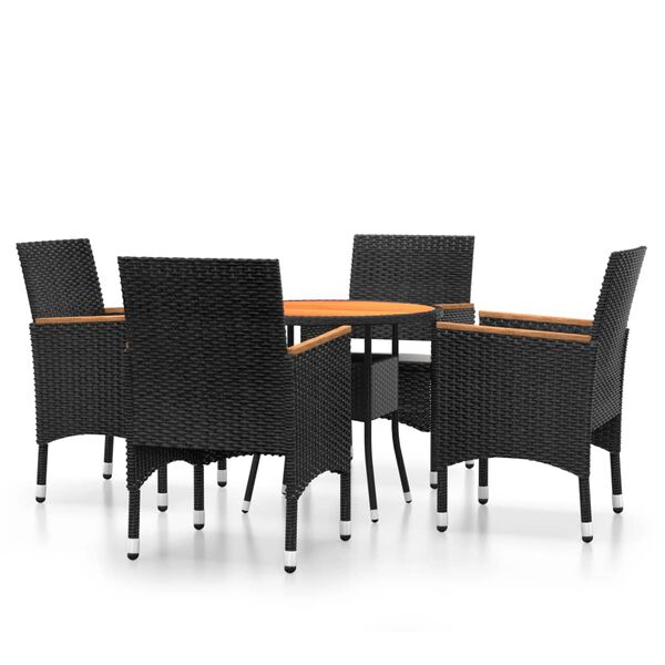 vidaXL Set Bistrot da Giardino 5 pz Polyrattan e Legno Massello Nero