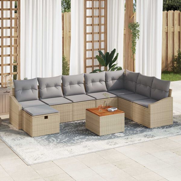 vidaXL Set Divano da Giardino con cuscino 9 pcs Beige Poly Rattan