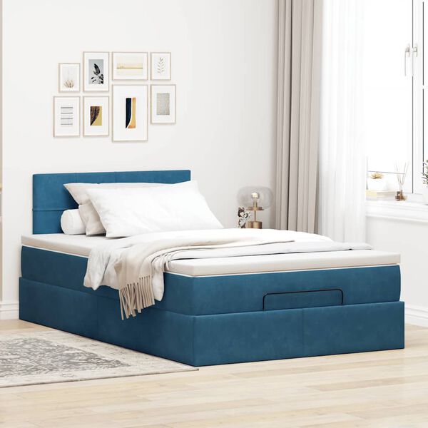 vidaXL Struttura Letto Pouf con Materasso Blu Scuro 120x200 cm Velluto