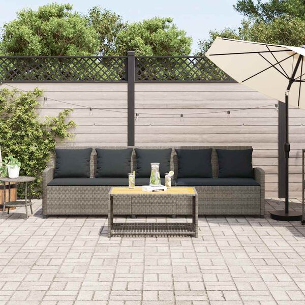 vidaXL Divano da Giardino con Cuscini 5 Posti Grigio in Polyrattan