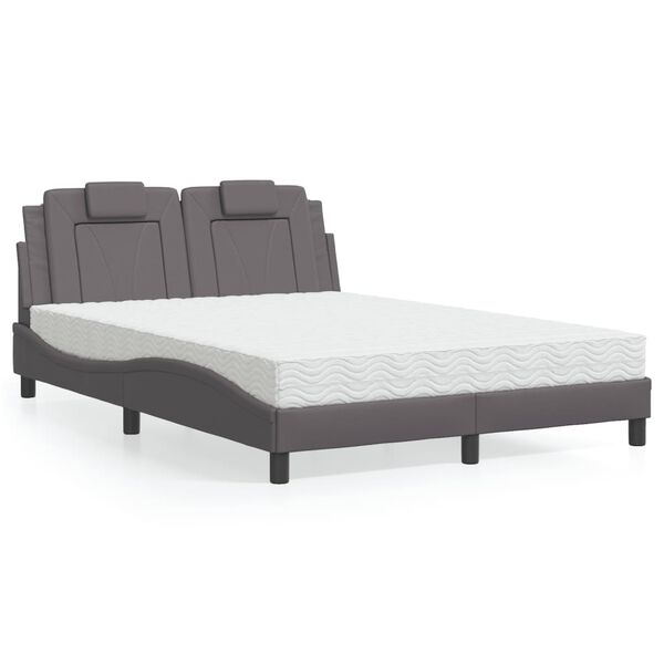 vidaXL Letto Viana con Materasso Grigio 140x200 cm in Similpelle