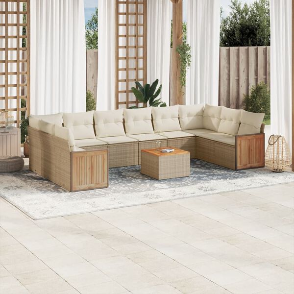 vidaXL Set Divani da Giardino 11 pz con Cuscini Beige in Polyrattan