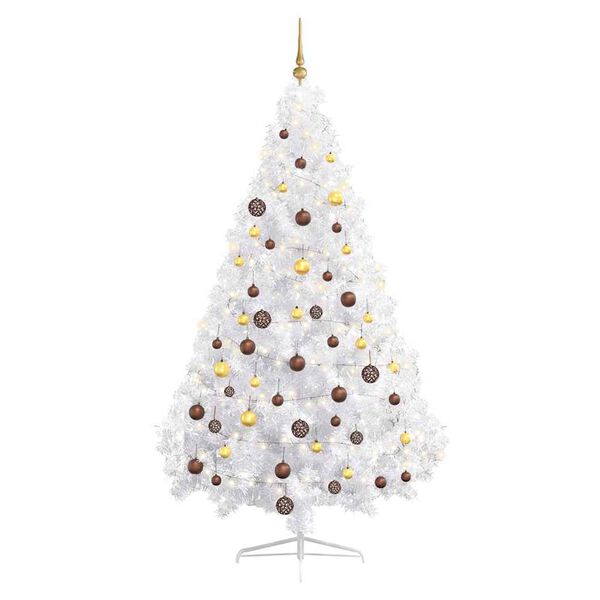 vidaXL Set Albero Natale Artificiale a Metà LED Palline Bianco 180cm