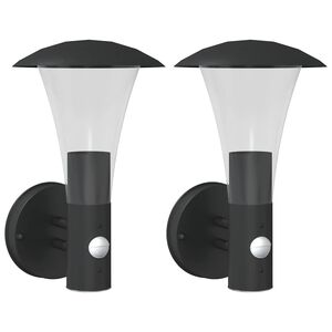 vidaXL Applique per Esterno con Sensore 2 pz Nere in Acciaio Inox