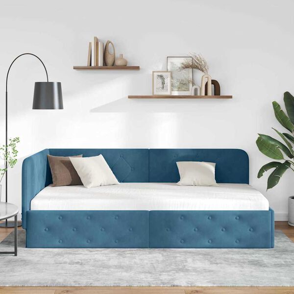vidaXL Cornice del letto ad angolo Blu 90 x 200 cm Velluto