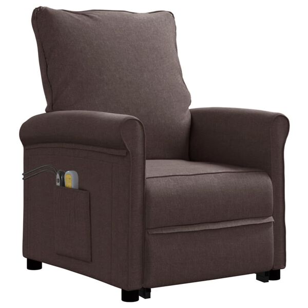 vidaXL Poltrona Alzapersona Massaggiante Marrone Scuro in Tessuto