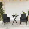 vidaXL Set da Bistrò 3 pz con Cuscini Nero Polyrattan e Vetro