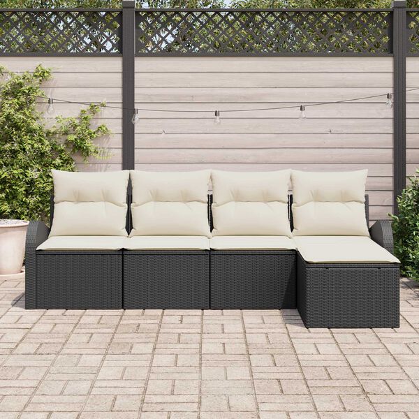 vidaXL Set di divani con cuscino 5 pcs Nero e Bianco polyrattan