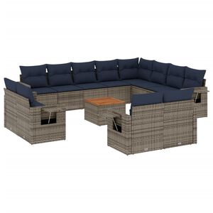 vidaXL Set Divani da Giardino 13 pz con Cuscini Grigio in Polyrattan