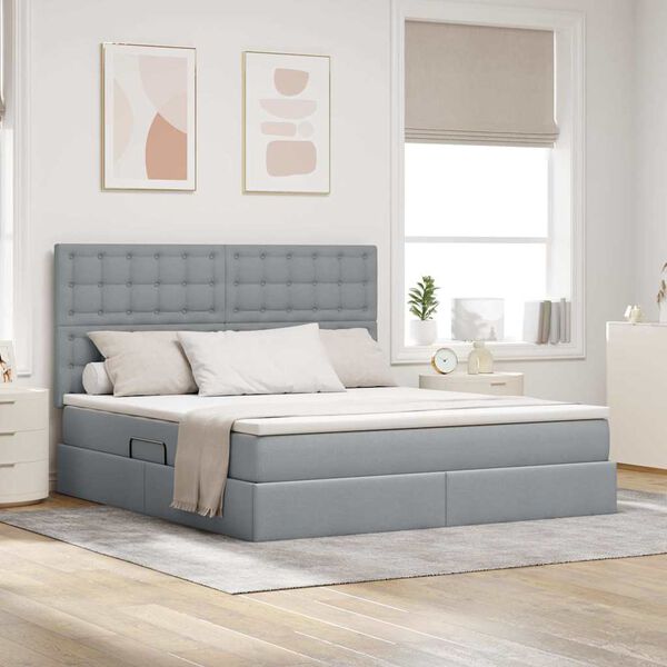 vidaXL Letto con contenitore e materasso Grigio chiaro 160 x 200 cm