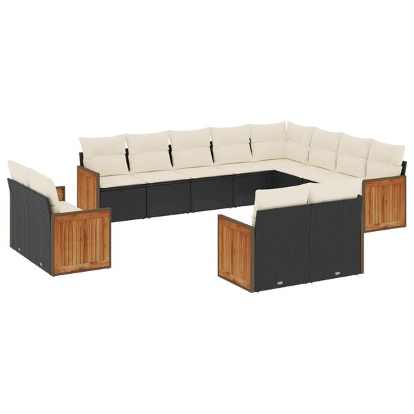 vidaXL Set Divani da Giardino 12 pz con Cuscini Nero in Polyrattan