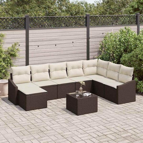 vidaXL Set di divani con cuscino 9 pcs Marrone polyrattan