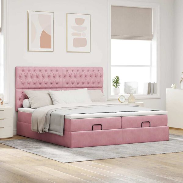 vidaXL Struttura Letto Pouf con Materassi Rosa 180x200 cm Velluto