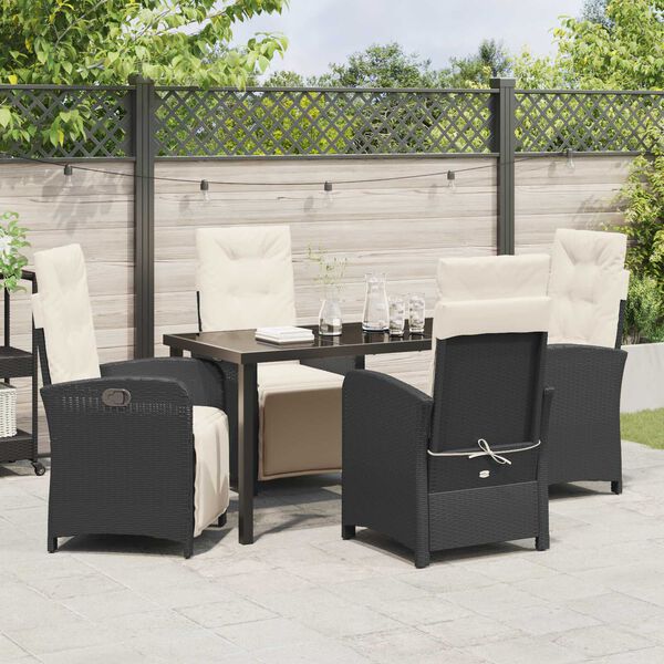 vidaXL Set da Pranzo per Giardino con cuscino 5 pcs Nero polyrattan