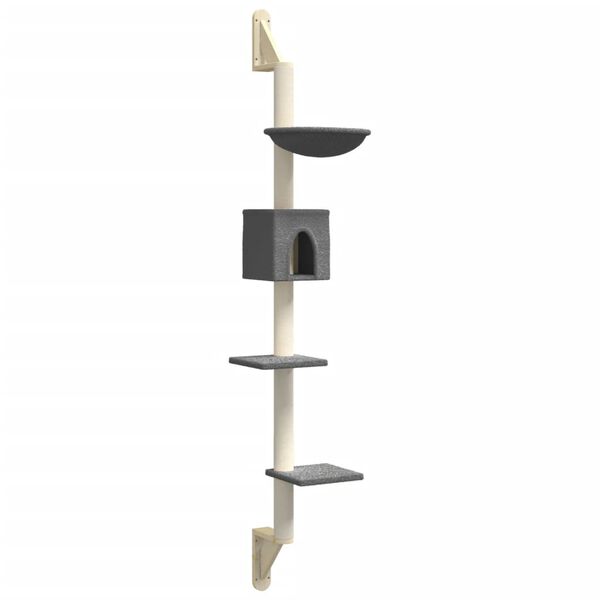 vidaXL Albero per Gatti con Tiragraffi a Parete Grigio Scuro 187 cm