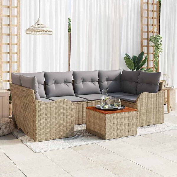 vidaXL Set Divano da Giardino con cuscino 7 pcs Beige polyrattan