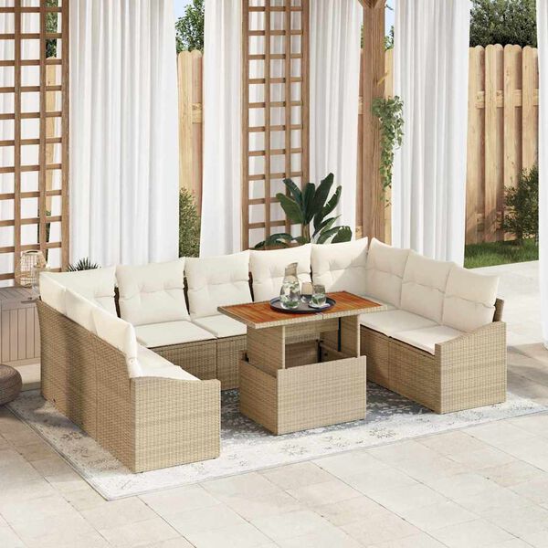 vidaXL Set da Pranzo per Giardino con cuscino 10 pcs Beige e Crema