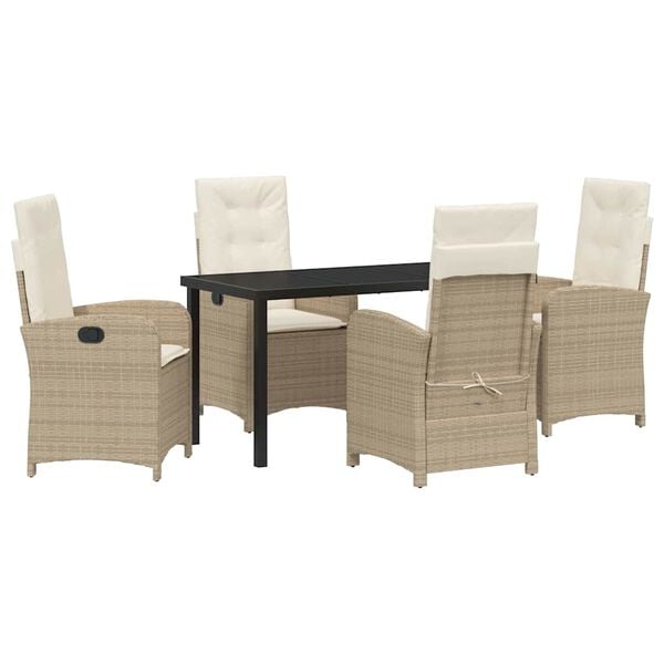 vidaXL Set da Pranzo per Giardino con cuscino 5 pcs Beige polyrattan
