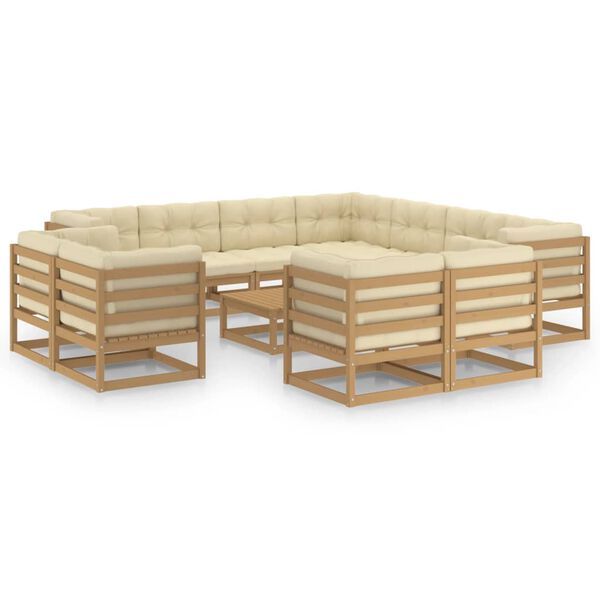 vidaXL Set Salotto Giardino e Cuscini 12 pz Legno Massello Pino Ambra