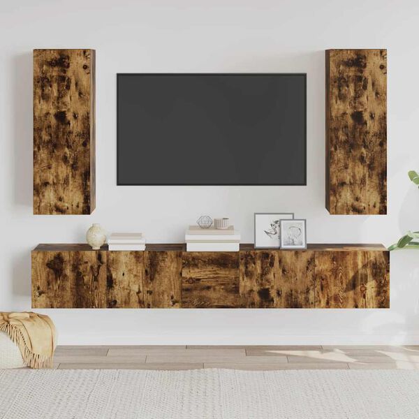 vidaXL Set di Mobili Porta TV 5 pz Rovere Fumo in Legno Multistrato