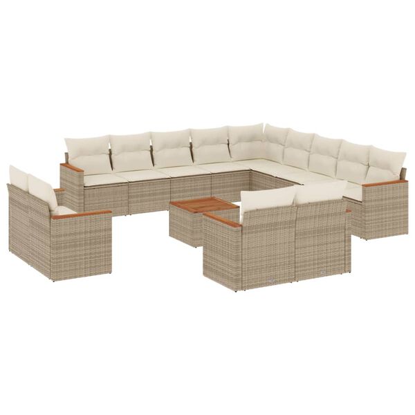 vidaXL Set Divani da Giardino 14pz con Cuscini in Polyrattan Beige