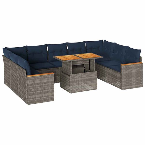 vidaXL Set Divano da Giardino 10 pz con Cuscini Grigio in Polyrattan