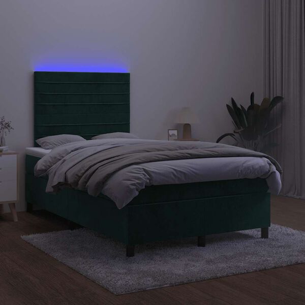 vidaXL Letto a Molle con Materasso e LED Verde Scuro 120x190cm Velluto