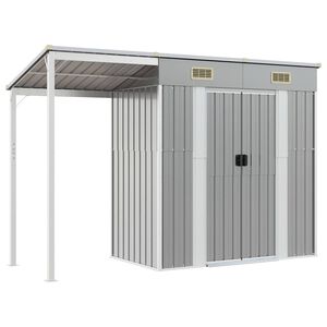 vidaXL Casetta da giardino con tetto allungato grigio chiaro 277x107x181 cm in acciaio