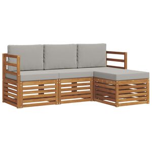 vidaXL Set di divani da esterno 4 pz Grigio Naturale e Chiaro