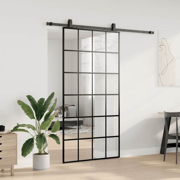 vidaXL Porta Scorrevole con Ferramenta Nera 102x205 cm in Vetro ESG