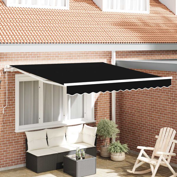 vidaXL Tenda Retrattile Nero 350 x 250 cm Tessuto e acciaio