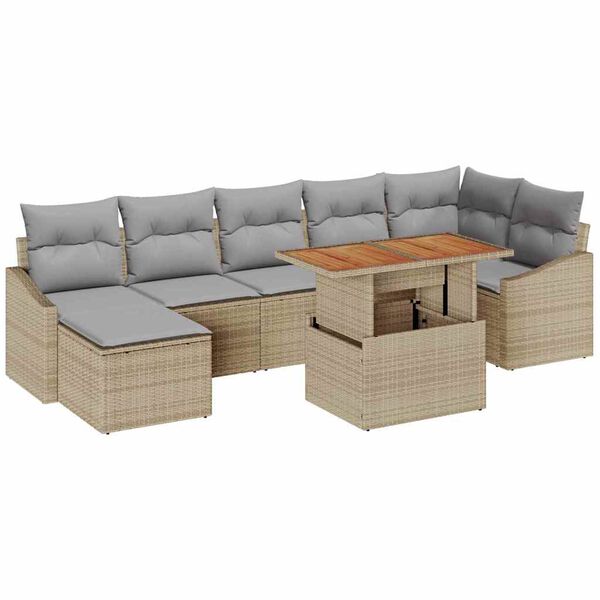 vidaXL Set da Pranzo per Giardino con cuscino 8 pcs Beige e grigio