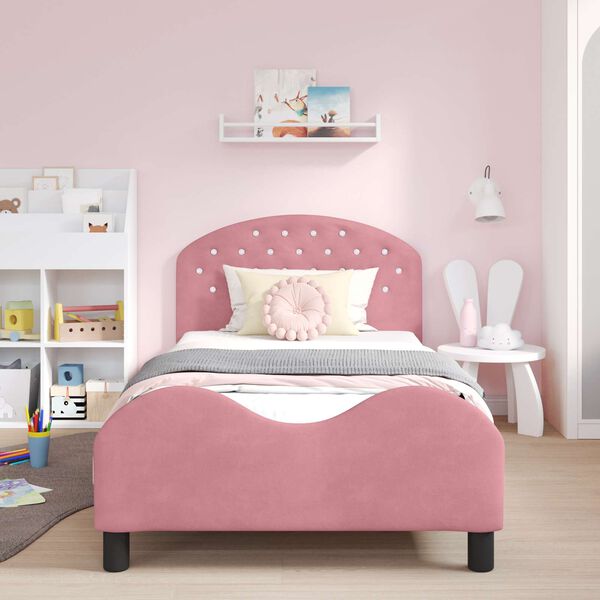 vidaXL Struttura letto bambini con testata Rosa 90 x 200 cm Velluto